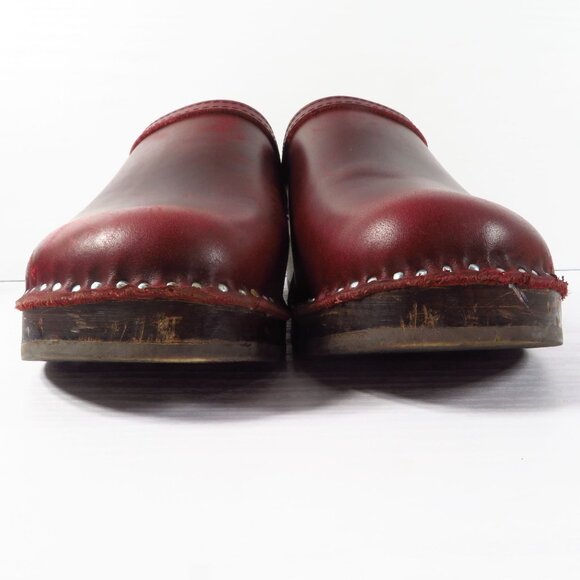 Troentorp Kahlo Wooden Clogs Women’s Size EU 39 US 8.5 Bordeaux Pull Up Leather - Picture 5 of 14